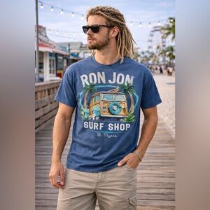 Ron Jon Surf Shop Ft. Myers Graphic Tee M Blue Vintage Style Beach T-Shirt